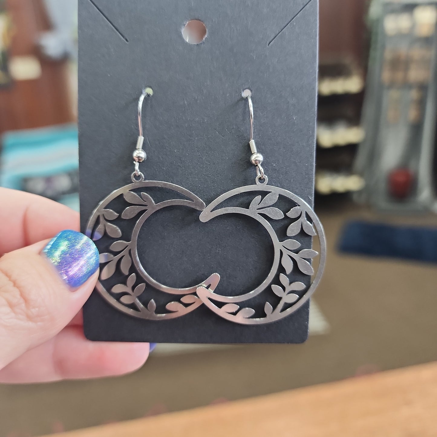 Crescent Moon Engraved Earrings