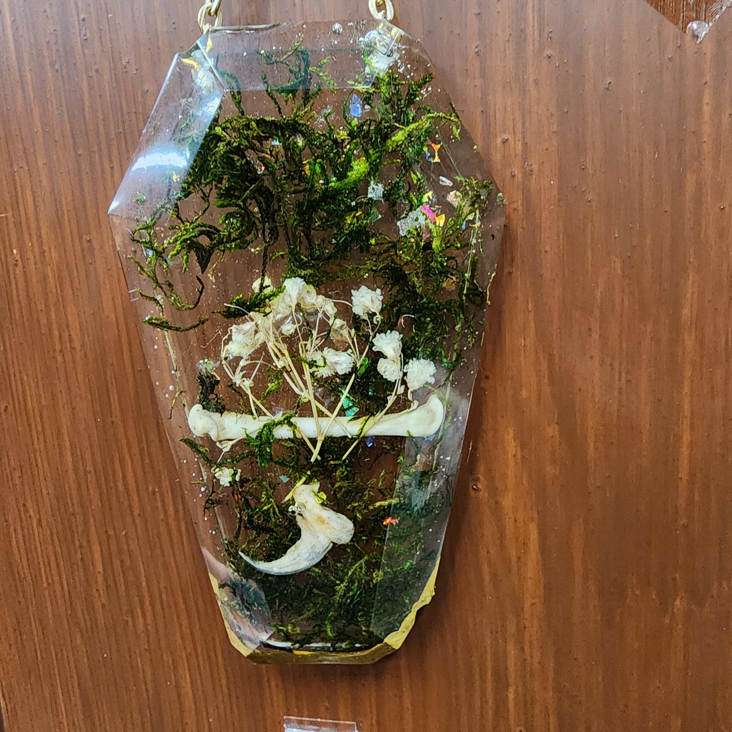 Mossy Bones Coffin Resin Pendant