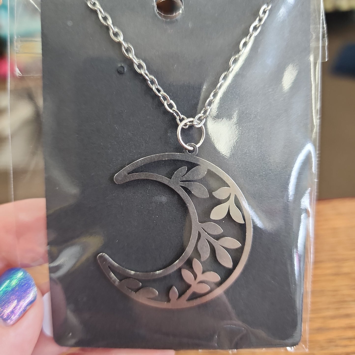 Crescent Moon Engraved Necklace