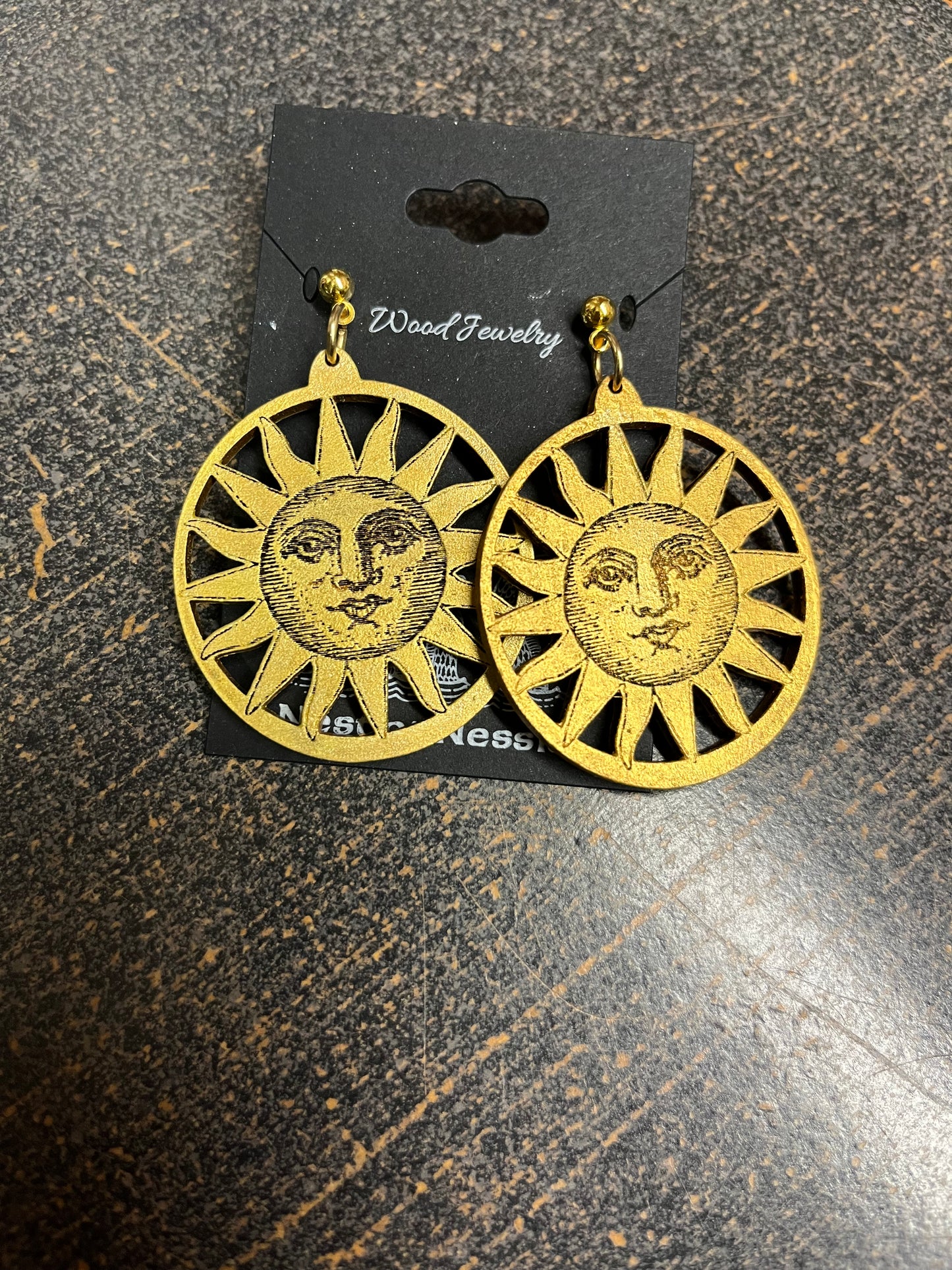 Wooden Sun Earrings