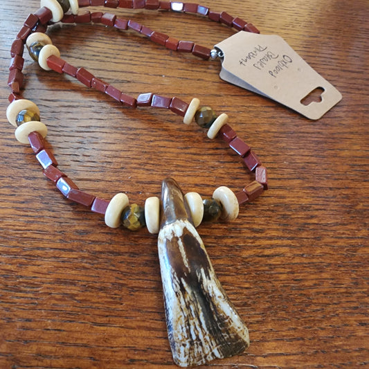 Oxblood Beaded Pendant by Jennifer Teixeira